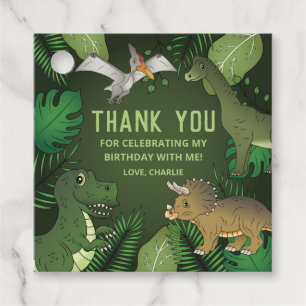 Dinosaurier auf Grün danke Ihnen Geburtstagsparty Geschenkanhänger