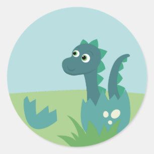Dinosaurier-Baby auf Ei-Aufkleber. Runder Aufkleber