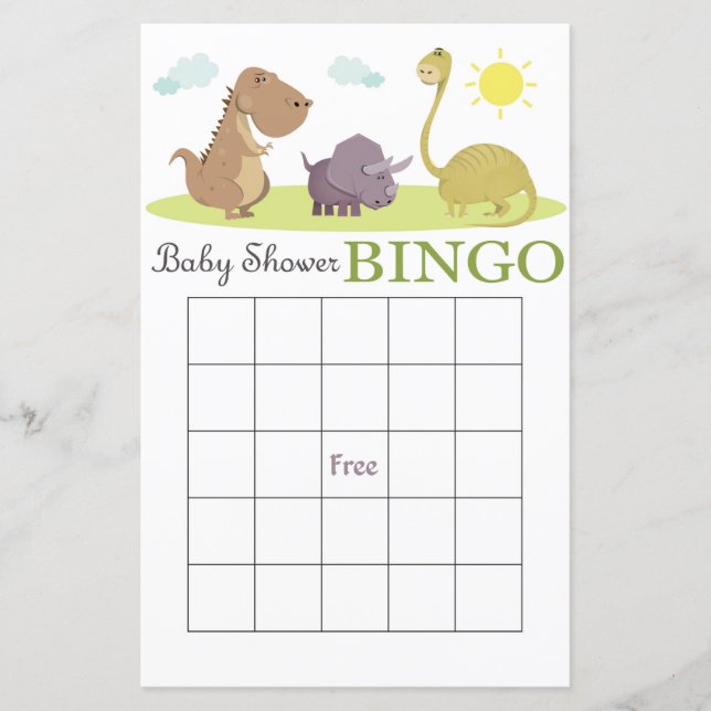 Dinosaurier Baby Dusche Bingokarte (Vorderseite)