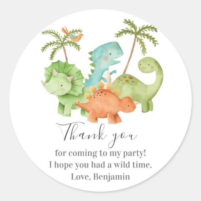 Dinosaurier Baby Shower Geburtstag Runder Aufkleber (Vorderseite)