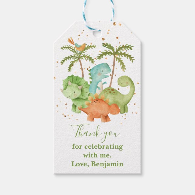 Dinosaurier Babydusche I Birthday Geschenkanhänger (Vorderseite)