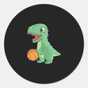 Dinosaurier Basketball spielen Runder Aufkleber