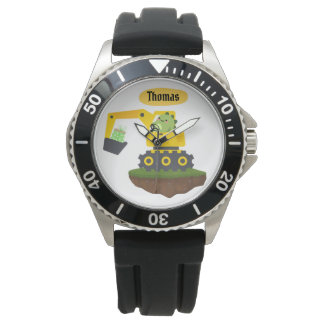 Dinosaurier Baustellenfahrzeuge Bagger Armbanduhr
