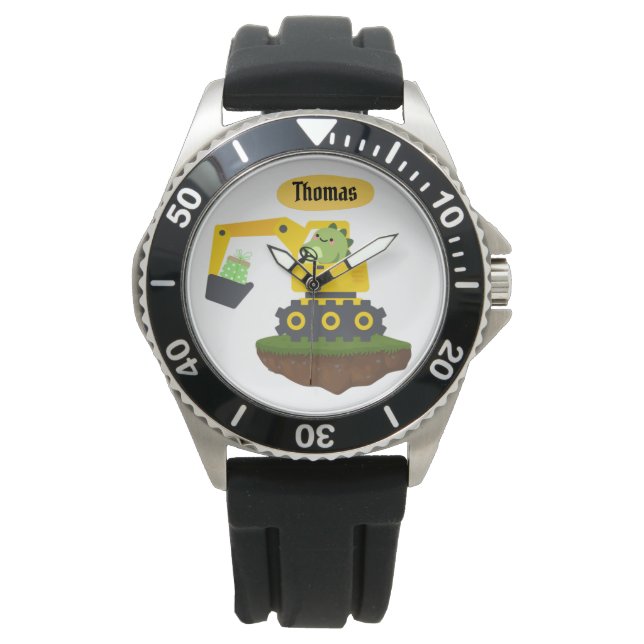 Dinosaurier Baustellenfahrzeuge Bagger Armbanduhr (Vorderseite)
