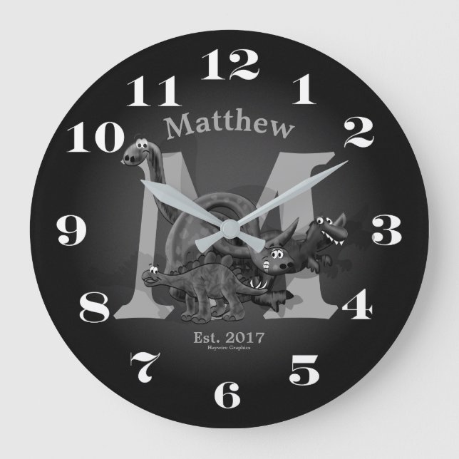Dinosaurier - Beginn und Datum Große Wanduhr (Vorderseite)