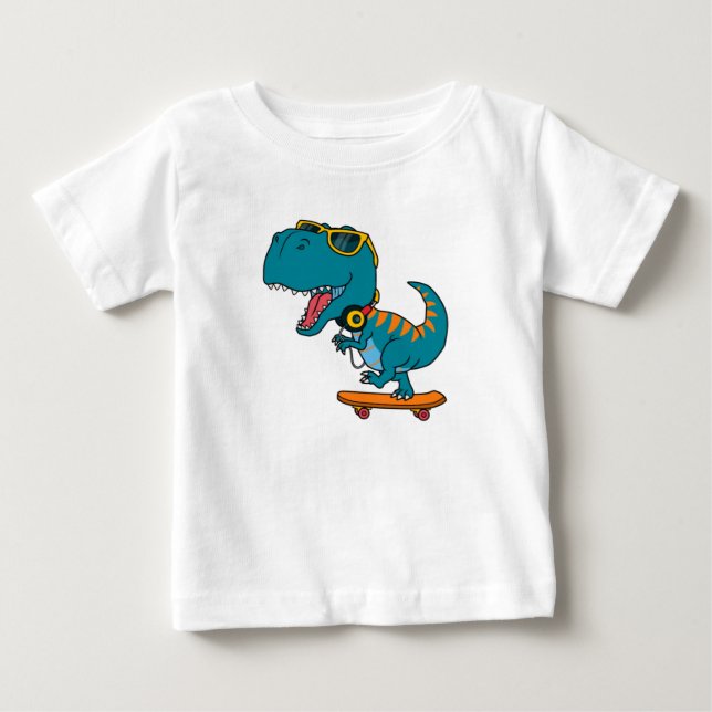 Dinosaurier beim Skateboard Baby T-shirt (Vorderseite)