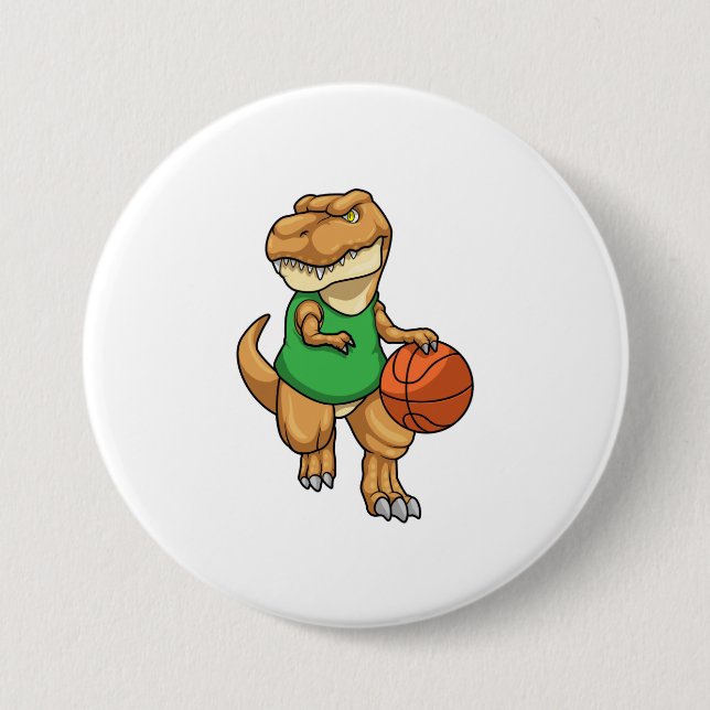 Dinosaurier beim Sport mit Basketball Button (Vorderseite)