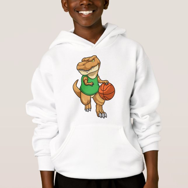 Dinosaurier beim Sport mit Basketball Hoodie (Vorderseite)