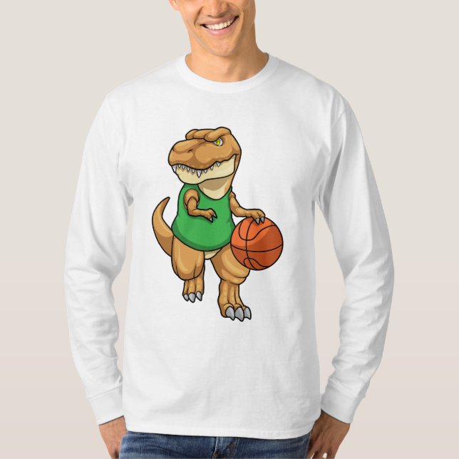 Dinosaurier beim Sport mit Basketball T-Shirt (Vorderseite)