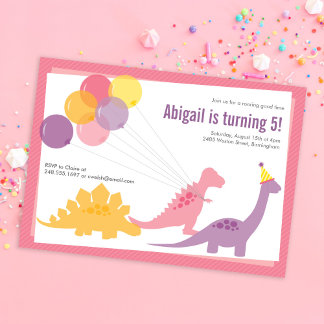 Dinosaurier Birthday Ballon Pink Lila Party Hausha Einladung
