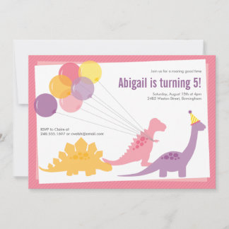 Dinosaurier Birthday Balloon Pink Lila Party Einladung