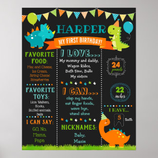 Dinosaurier Birthday Milestone Signaturkhalkboard Poster