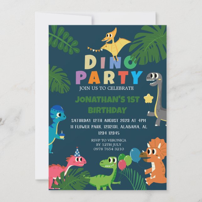 Dinosaurier Birthday Simple Niedlich First Birthda Einladung (Vorderseite)