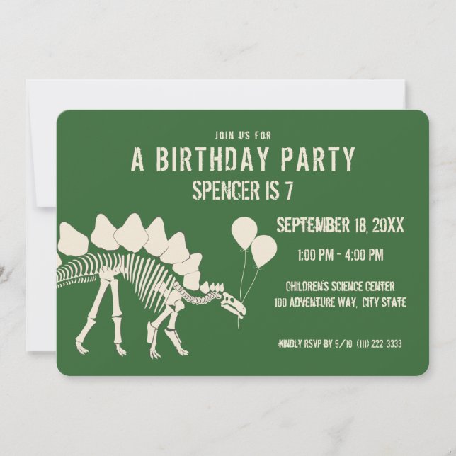 Dinosaurier Birthday Stegosaurus mit Balloons Einladung (Vorderseite)