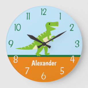 Dinosaurier-blaues Grün-Orangen-Wanduhr Große Wanduhr