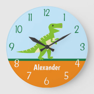 Dinosaurier-blaues Grün-Orangen-Wanduhr Große Wanduhr