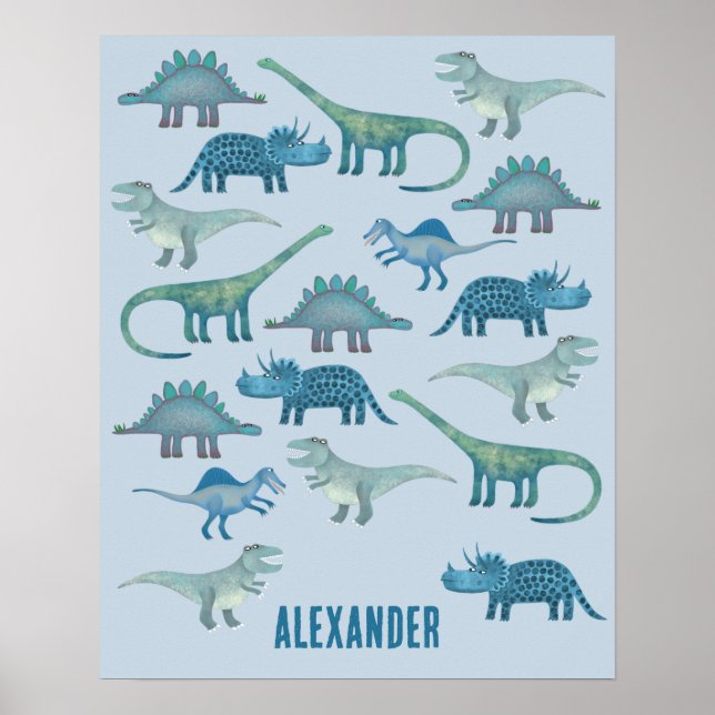 Dinosaurier Blue Personalisiert Poster (Vorne)