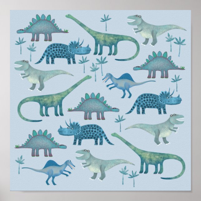 Dinosaurier Blue Poster (Vorne)