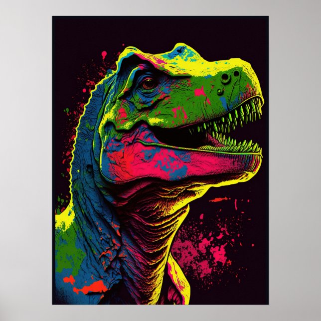 Dinosaurier Blue T Rex Pink und Green Kids Poster (Vorne)
