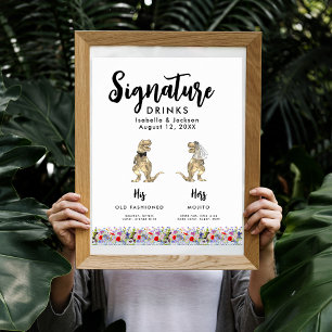 Dinosaurier-Braut und Groom-Hochzeit-Signaturgeträ Poster