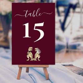 Dinosaurier Bride & Groom Wedding Burgundy & Cream Tischnummer