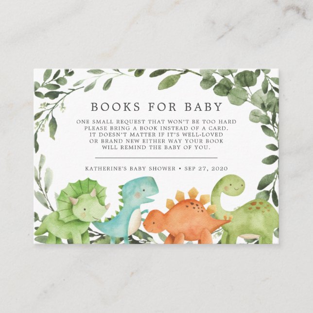 Dinosaurier Bücher für Baby-Duschkarte Begleitkarte (Vorderseite)