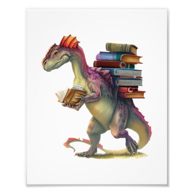 Dinosaurier Buchwurm - Niedlich Fantasy Reading Lo Fotodruck (Vorne)