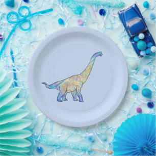 Dinosaurier bunt Brachiosaurus blau Pappteller