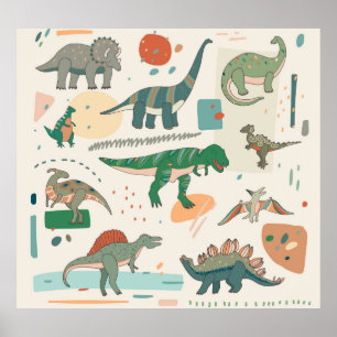 Dinosaurier Cartoon: Vintages Set zur Illustration Poster