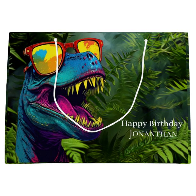 Dinosaurier Cooler Lila Dschungel Große Geschenktüte (Vorderseite)