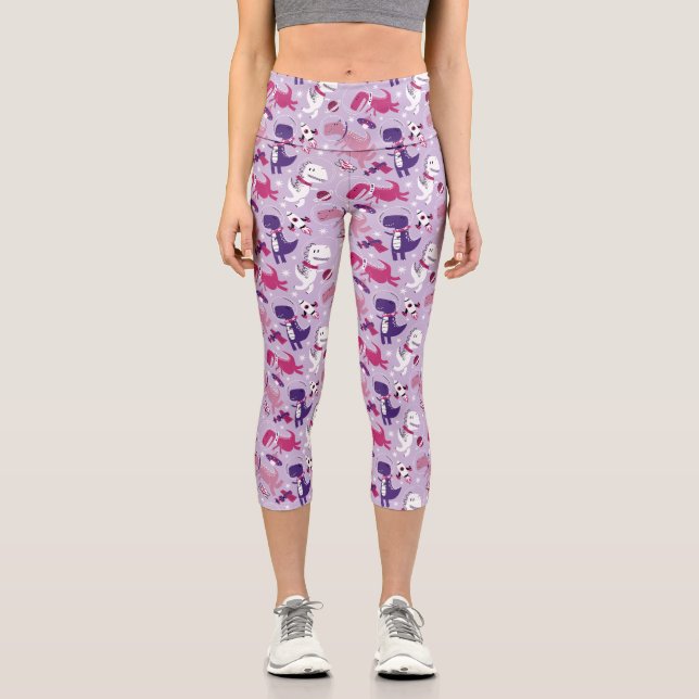 Dinosaurier, Cute Dinosaurier, Sterne, Raumschiff Capri Leggings (Vorderseite)