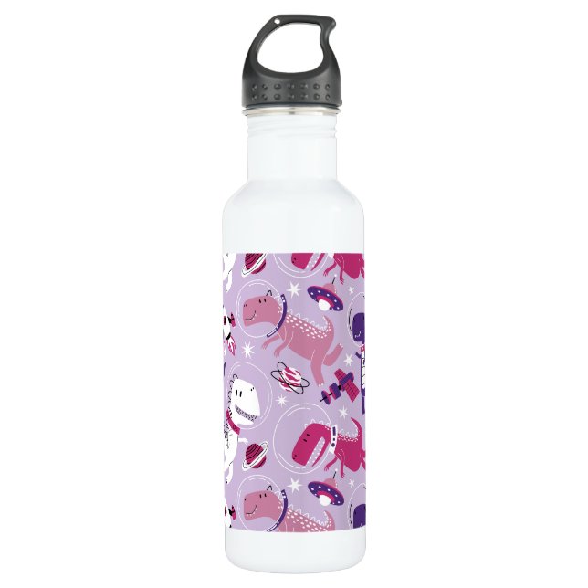 Dinosaurier, Cute Dinosaurier, Sterne, Raumschiff Edelstahlflasche (Vorderseite)