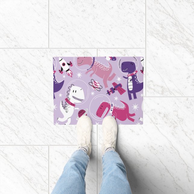Dinosaurier, Cute Dinosaurier, Sterne, Raumschiff Fußmatte (Indoor)