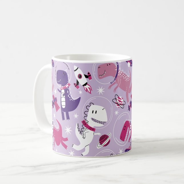 Dinosaurier, Cute Dinosaurier, Sterne, Raumschiff Kaffeetasse (Vorderseite Links)