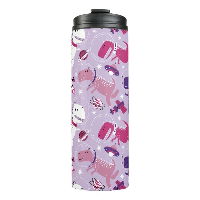 Dinosaurier, Cute Dinosaurier, Sterne, Raumschiff Thermosbecher (Vorderseite)