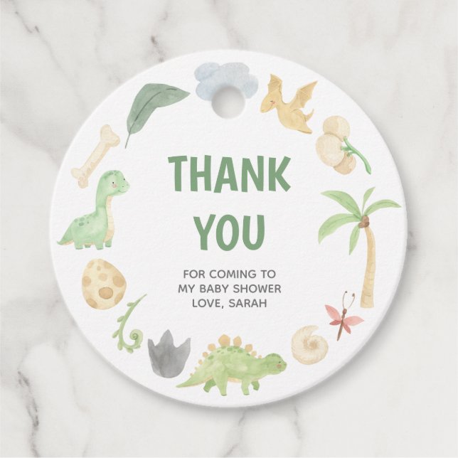 Dinosaurier danke Ihnen Baby Duwer Gender Neutral Geschenkanhänger (Vorderseite)