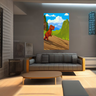 Dinosaurier, der einen Hügel hinunter läuft   AI A Poster