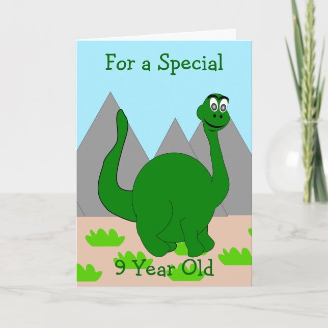 Dinosaurier Design Personalisiert 9 Jahre alt Gebu Karte (Vorderseite)