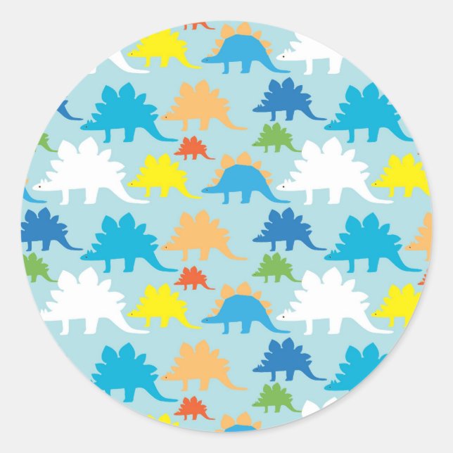 Dinosaurier Designs Blue Orange Yellow Red Dinosau Runder Aufkleber (Vorderseite)
