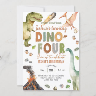 Dinosaurier Dino-4. Geburtstag einladen. Einladung