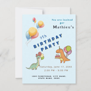 Dinosaurier Dino Party Kindergeburtstag blau lusti Einladung