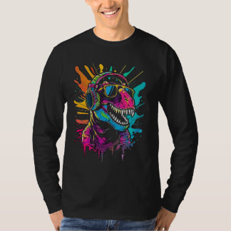 Dinosaurier-DJ mit Kopfhörern und Sonnenbrille T-Shirt
