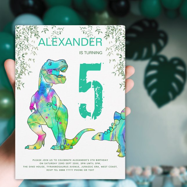 Dinosaurier Dschungel 5. Geburtstagsparty Einladun Einladung (Colorful dinosaur birthday party invitation )