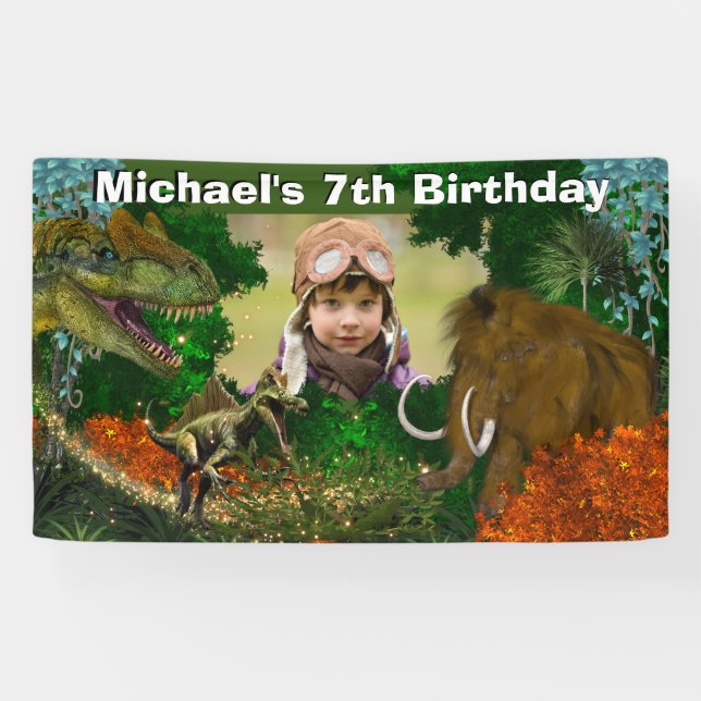 Dinosaurier-Dschungel T-rex-Wollmammut-Foto Banner (Horizontal)