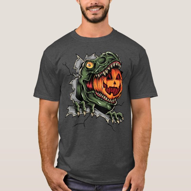 Dinosaurier Eating Jack-o'-lantern T-Shirt (Vorderseite)