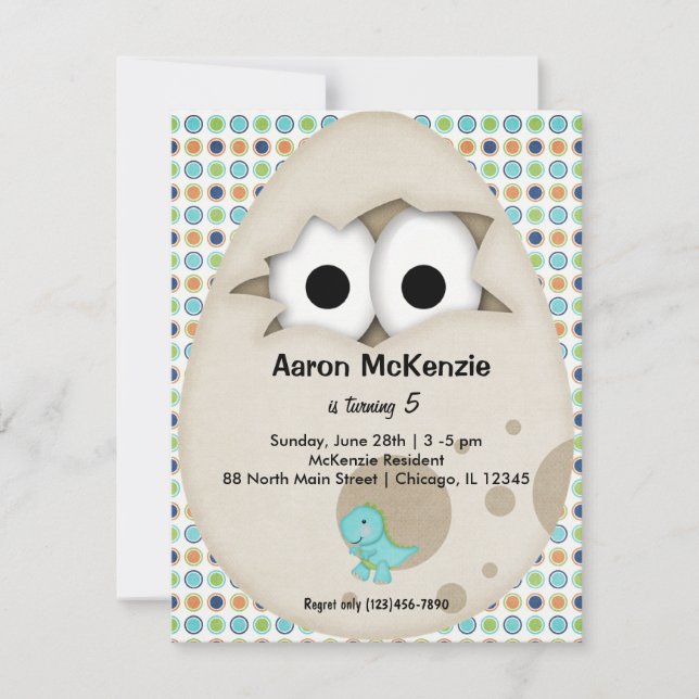 Dinosaurier Egg Einladung (Vorderseite)