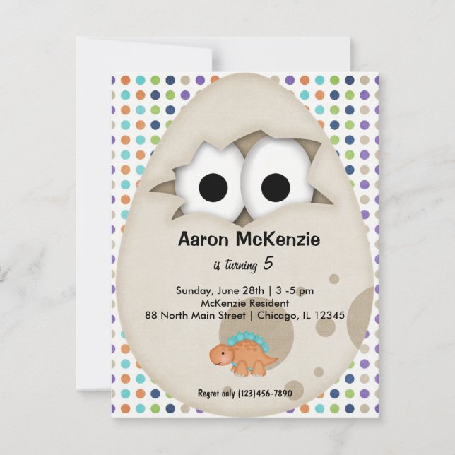 Dinosaurier Egg Einladung (Vorderseite)