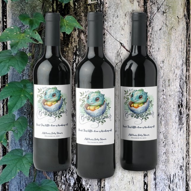 Dinosaurier Egg Niedlich Watercolor Blätter Kinder Weinetikett (Von Creator hochgeladen)