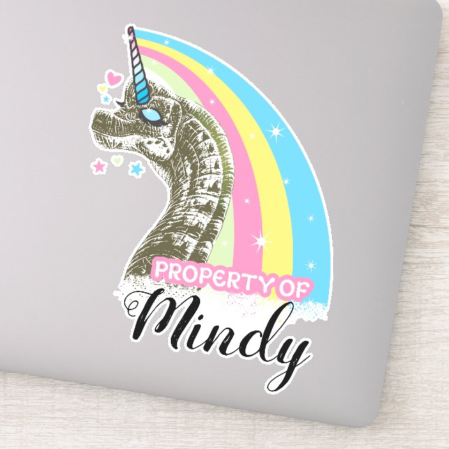 Dinosaurier Einhorn Regenbogenträume glauben Aufkl Aufkleber (Detail)