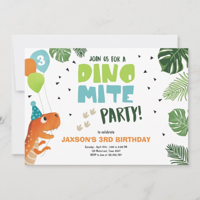 Dinosaurier Einladung Dino mite T-Rex Party zum Ge (Vorderseite)